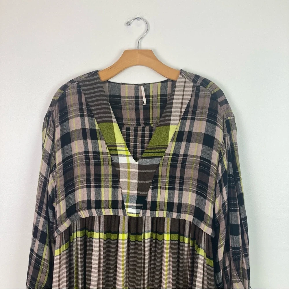 Free People Falling Stars Plaid Mini Dress XS